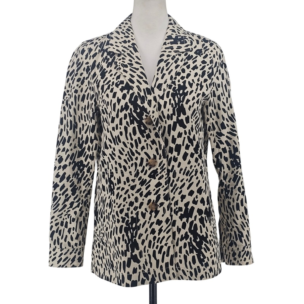 Lafayette 148 Blazer XS Cream Black Animal Print Safari Chic Contemporary Office